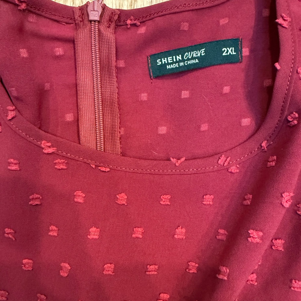 SHEIN Dress Burgundy Swiss Dot - Picture 2 of 3
